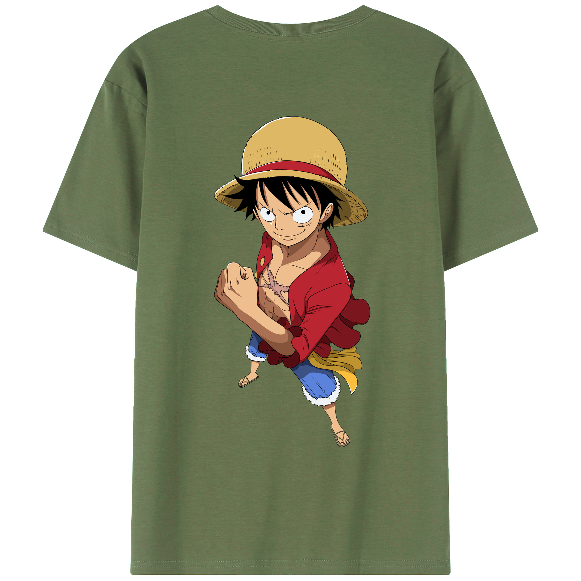 ワンピース モンキー・D・ルフィ ONE PIECE Monkey D. Luffy 綿100％ メンズ半袖Tシャツ（バックプリント） 通気性